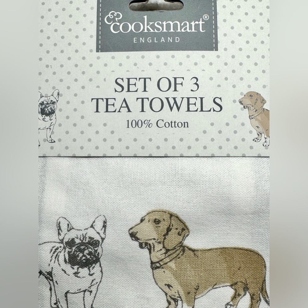 New Dog Theme Kitchen Tea Towels Set of 3 - Dachshund, Pug, Bulldog, Beagle - Picture 3 of 8